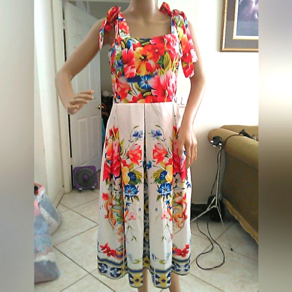 BNWT SHANSEN Floral Sleeveless Dress W/ Tie Straps BOLD COLORS PTP 16-20 Shansen